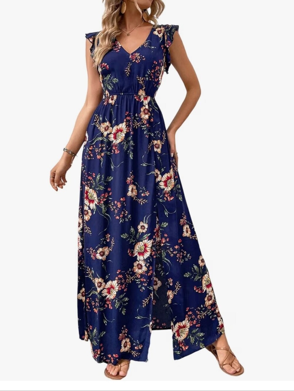 Fabric has no stretch, comfy to wearFeatures: Boho long dress for women, floral